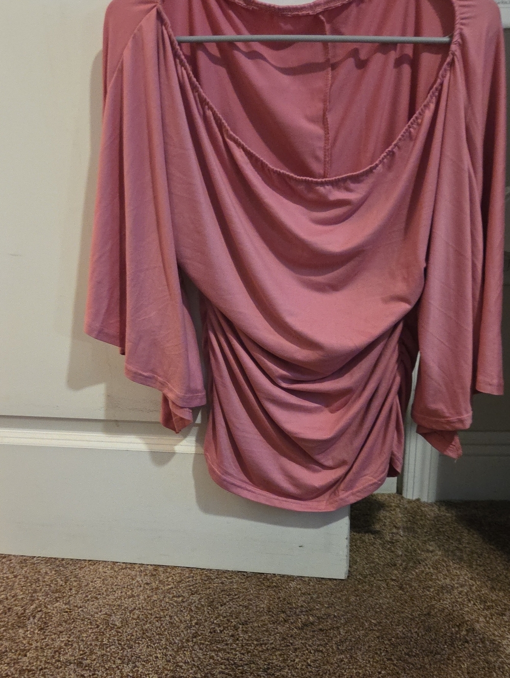 Draped Scoop Neck Blouse in Dusty Rose